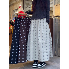 批发实拍 2025松紧高腰加厚太阳花朵毛呢A<b class='q'>字</b><b class='q'>半身裙</b>长<b class='q'>裙</b>