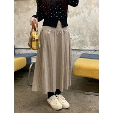 批发实拍 2减龄立体感蝴蝶结装饰针织百褶裙半身裙