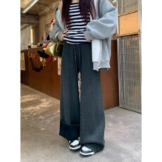 批发实拍 2026抽绳一体绒加厚立体麻花条针织阔腿裤