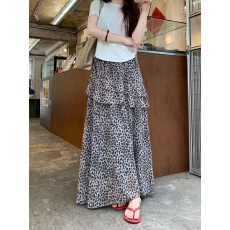 批发实拍 2026松紧高腰豹纹雪纺荷叶边设计感长裙A裙