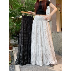 批发实拍 2026度假风波点松紧高腰 垂感拼接荷叶边礼服拖地长裙