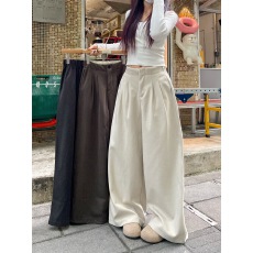 批发<b class='q'>实拍</b> 2026松紧腰拉链设计大阔腿复古毛呢阔腿长<b class='q'>裤</b>