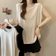 批发实拍实价~大码新款圆领宽松简约百搭遮肉显瘦无袖冰丝背心