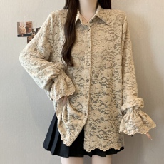 批发实拍~大码新款法式气质喇叭袖衬衫百搭遮肉显瘦长袖上衣