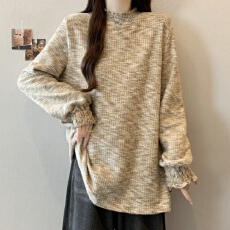 批发实拍~大码新款复古半高领木耳边打底衫遮肉显瘦百搭长袖上衣