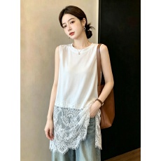 批发实拍实价~大码新款圆领蕾丝拼接背心<b class='q'>百搭</b>遮肉显瘦内搭上衣