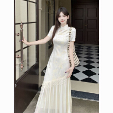 批发新中式立领连衣裙女2026新款收腰显瘦不规则中国风改良旗袍