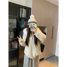 批发实拍实价秋冬新款韩系宽松慵懒蝴蝶结可拆卸毛领连帽加厚毛衣外套