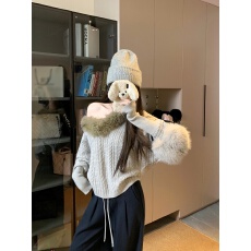 批发实拍实价 复古蝙蝠袖针织衫女辣妹仿真毛<b class='q'>宽松</b>毛衣