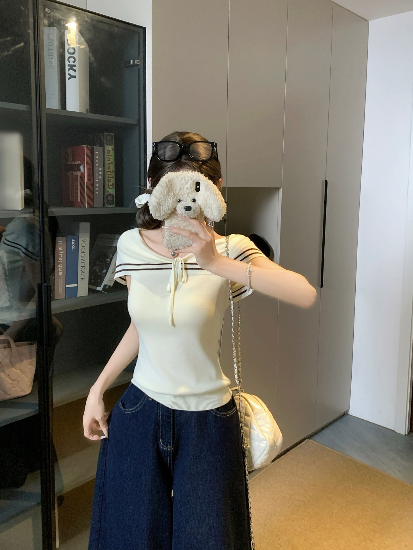 BY29223# 海军风一字肩系带无袖针织上衣女夏韩系设计感小众上衣  服裝批發女裝批發服飾貨源