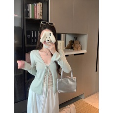 批发实拍实价 韩系绿色防晒冰丝针织开衫外套女2026年秋冬季外搭罩衫