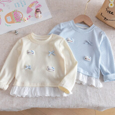 批发<b class='q'>女</b><b class='q'>童</b><b class='q'>春装</b><b class='q'>甜美</b><b class='q'>饰</b>打底衫2026春季新款洋气立体猫咪装蕾丝花边T恤衫3