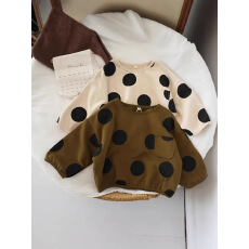 复古时髦韩版儿童棉质卫衣圆点上衣打底衫宝宝波点休闲圆领套头衫