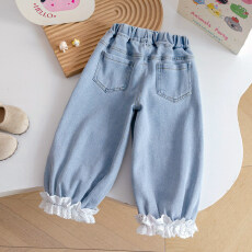 批发幼儿园<b class='q'>女</b>宝宝春季儿<b class='q'>童</b>百搭甜美<b class='q'>牛仔裤</b>2026新款洋气卡通蕾丝束脚裤