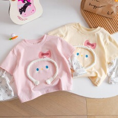 批发女童假两件长袖<b class='q'>T</b><b class='q'>恤</b>春季2026新款<b class='q'>儿童</b>打底衫可爱宝宝春秋休闲上衣