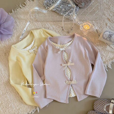 批发甜心2026<b class='q'>春</b>季甜美波点撞色假两件T恤长袖甜美蝴蝶结长袖上衣<b class='q'>春</b>新