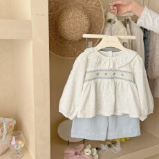 批发<b class='q'>女</b><b class='q'>童</b>韩版衬衣2026春季新款洋气百搭套装碎花打揽刺绣娃娃衫两件套