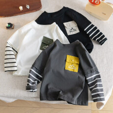 儿童t恤2026春秋季男女童假两件长袖上衣男孩洋气宝宝秋装体恤衫