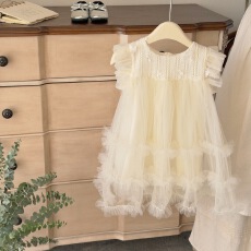 批发<b class='q'>女</b><b class='q'>童</b>夏季公主飞袖连衣裙2026新款宝宝洋气纯色花朵仙气网纱<b class='q'>背心</b>裙