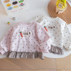 批发女<b class='q'>童</b><b class='q'>春季</b><b class='q'>幼儿</b>园萌娃可爱碎花T恤衫26新款韩版立体装饰拼接<b class='q'>裙</b>摆衣