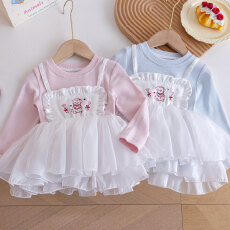 批发女童春装纱纱下摆假两件<b class='q'>T</b><b class='q'>恤</b>幼儿园<b class='q'>宝宝</b>超洋气裙摆上衣2026春装新