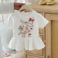 批发2026夏季新款女童t恤甜美蝴蝶结上衣裙摆儿童洋气打底衫爆款