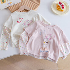 批发<b class='q'>女童</b>卡通兔<b class='q'>子长</b>袖<b class='q'>T</b><b class='q'>恤</b>春秋季新款宝宝百搭假两件打底衫可爱上衣