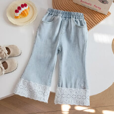 批发<b class='q'>女</b><b class='q'>童</b><b class='q'>韩版</b>蕾丝花边牛仔裤2026春季新款时尚百搭洋气直筒裤春装长裤