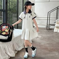 批发2026夏季新款女童POLO衫绣花连衣裙（220克水柔棉 32支95棉5氨纶