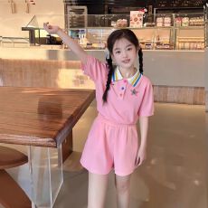 批发<b class='q'>女童</b>夏<b class='q'>季</b>翻领POLO衫短裤两件套新款中大童韩版<b class='q'>短袖</b>短裤运动<b class='q'>套装</b>潮