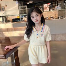 批发<b class='q'>女童</b>夏<b class='q'>季</b>翻领POLO衫短裤两件套新款中大童韩版<b class='q'>短袖</b>短裤运动<b class='q'>套装</b>潮