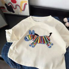 批发【<b class='q'>亲子装</b>】刺绣短袖儿童短袖T恤<b class='q'>夏</b>装宽松韩版卡通上衣洋气打底衫