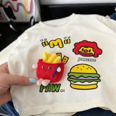 批发立体薯片<b class='q'>男</b>女童短袖T恤夏季新款中小丑洋气上衣宝宝玩偶打底衫潮