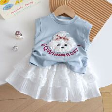 批发（上衣40S纯棉）<b class='q'>女</b><b class='q'>童</b><b class='q'>夏季</b><b class='q'>新款</b>小狗T恤上衣可爱宝宝两件套夏装潮