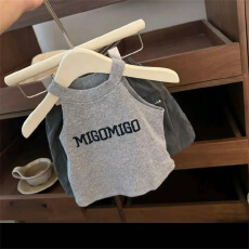 批发<b class='q'>女</b><b class='q'>童</b><b class='q'>26</b><b class='q'>夏</b><b class='q'>季</b>甜酷韩系<b class='q'>女</b>宝宝挂脖字母背心工装短裙时髦洋气