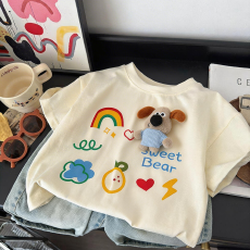 批发【立体玩偶】纯棉儿<b class='q'>童</b>短袖T恤夏装新款宽松上衣洋气亲子装打底衫