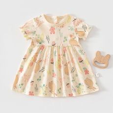 批发夏季纯棉薄款女宝宝短袖裙子可爱公主风外出女童短袖时尚连衣裙