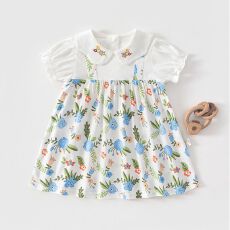 批发夏季纯棉薄款女宝宝短袖裙子可爱公主风外出女童短袖时尚连衣裙