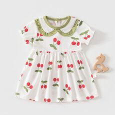 批发夏季纯棉薄款女宝宝短袖裙子可爱公主风外出女童短袖时尚连衣裙