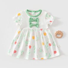 夏季纯棉薄款女宝宝短袖裙子可爱公主风外出女童短袖时尚连衣裙