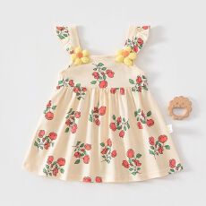 夏季纯棉薄款女宝宝短袖裙子可爱公主风外出女童短袖时尚连衣裙