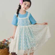 批发女童连衣裙夏装2026新款<b class='q'>儿童</b>夏季薄款时宝宝蕾丝女孩洋气两件套