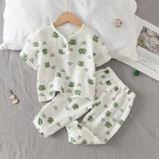 批发儿童家居服夏季薄款男童女童短袖套装可外穿<b class='q'>小童</b>空调服宝宝睡衣夏
