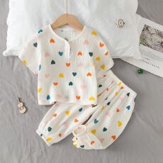 批发儿童家居服夏季薄款男童女童短袖套装可外穿<b class='q'>小童</b>空调服宝宝睡衣夏