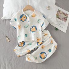 批发儿童家居服夏季薄款男童女童短袖套装可外穿<b class='q'>小童</b>空调服宝宝睡衣夏