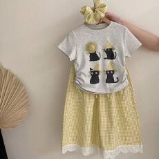 批发<b class='q'>女</b>童<b class='q'>夏</b>季<b class='q'>套装</b>2026新款儿童短袖τ恤洋气时髦宝宝休闲格子裤两件套