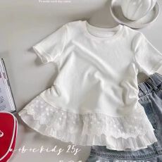 批发<b class='q'>童</b>装女<b class='q'>中大</b><b class='q'>童</b>休闲上衣夏季新款短T蕾丝花边短袖