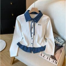 批发女童格子衬衫春秋季新款儿童假两件长袖T恤薄款中大童<b class='q'>打底衫</b>衬衣