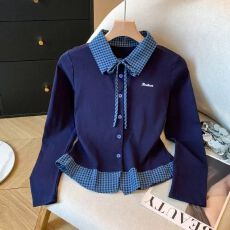 批发女童格子衬衫春秋季新款儿童假两件长袖T恤薄款中大童<b class='q'>打底衫</b>衬衣