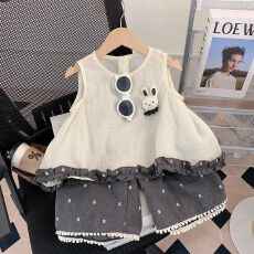 批发女童夏装套装2026新款儿童夏季阔腿裤两件套夏款女孩网红无袖背心